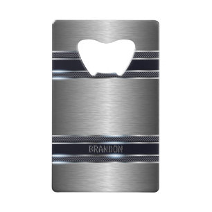 Metallic grey texture industrial geometric design credit card bottle opener