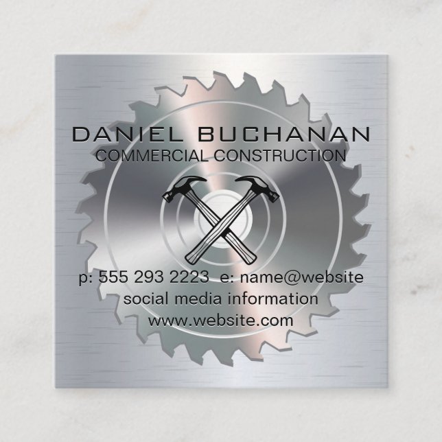 Metallic Hammer Icon | Circular Saw Business Card (Front)