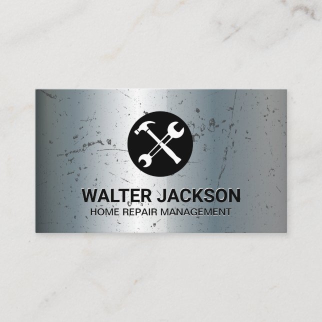 Metallic Hardware Tools | Grungy Scratched Business Card (Front)