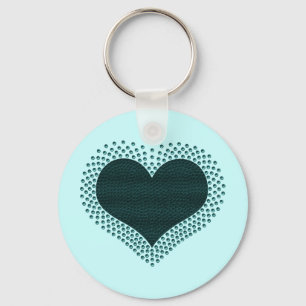 Metallic Heart Keychain, Teal Keychain