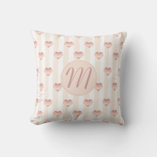 Metallic Hearts & Stripes Girly Monogram Throw Pillow