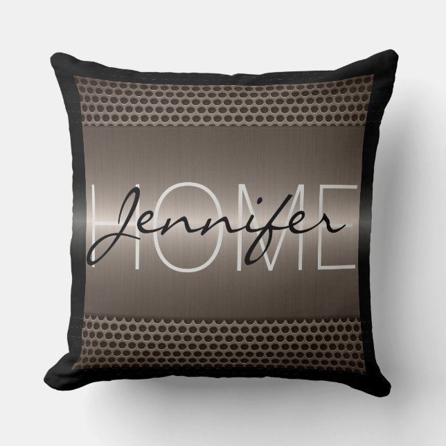 Metallic Holes Metal Look Monogram Throw Pillow (Front)
