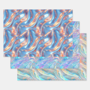 Metallic Holographic Pattern Blue Purple Girly Wrapping Paper Sheet