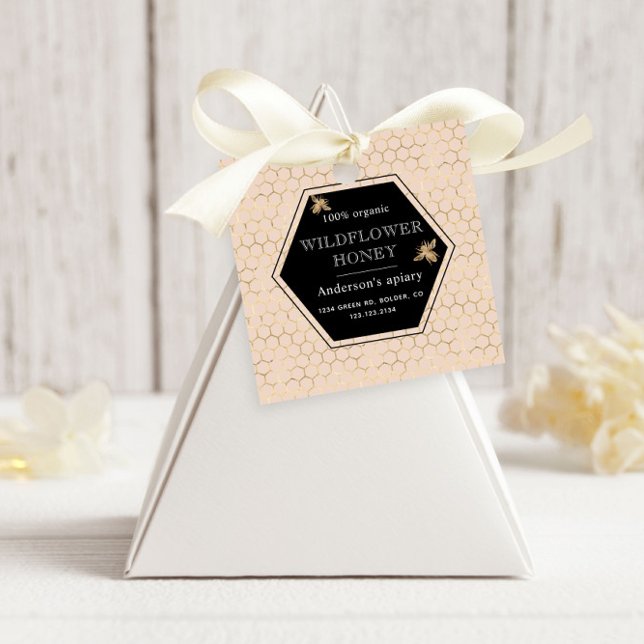 Metallic Honeycomb Gold Monogram Honey Jar Favour Tags (Creator Uploaded)