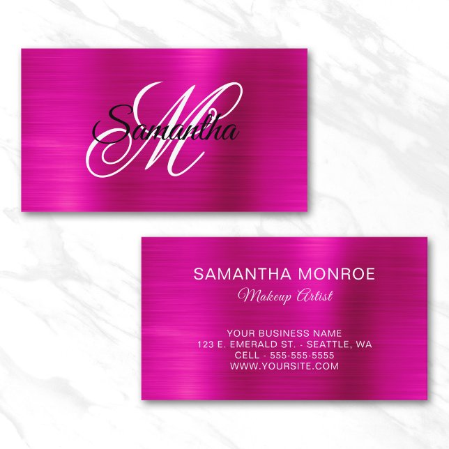 Metallic Hot Pink Foil Fancy Monogram Business Card (Metallic Hot Pink Foil Fancy Monogram Business Card)