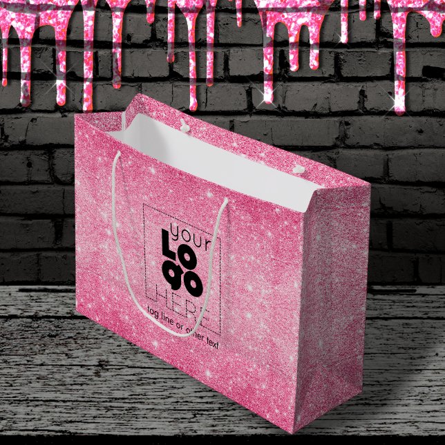 Metallic Hot Pink Glitter Logo Paper Shopping Bag (Creator Uploaded)