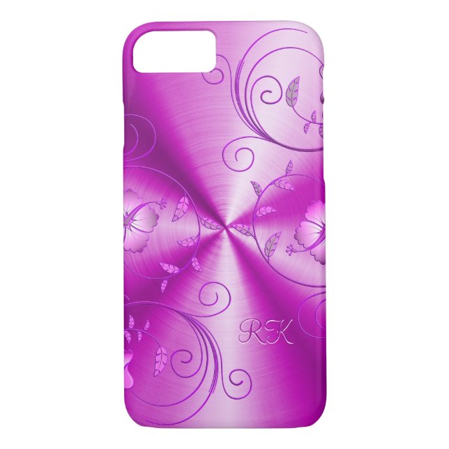 Metallic Hot Pink Look With Floral Accents Case-Mate iPhone Case (Back)