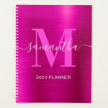 Metallic Hot Pink Signature Monogram Planner<br><div class="desc">Create your own girly personalized name and monogrammed planner or appointment book for her.
The fuchsia faux metallic foil digital art graphic will print like a photo.
Bright pink and white contemporary monogram with elegant signature style calligraphy design can be customized.</div>