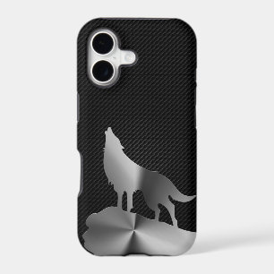 Metallic howling wolf with carbon fibre