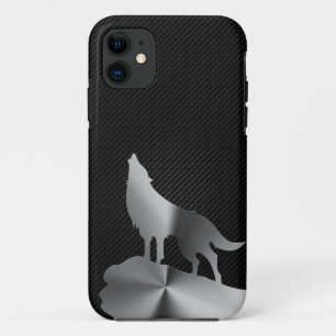 Metallic howling wolf with carbon fibre iPhone 11 case
