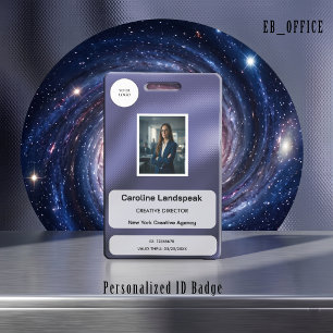 Metallic Indigo Violet Dots Custom Logo Photo ID Badge