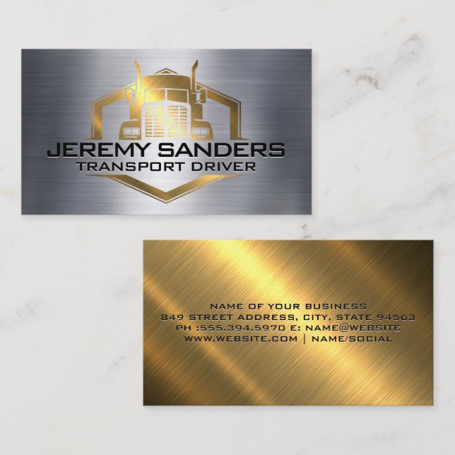 Metallic Industrial Truck Logo Business Card (Front/Back)