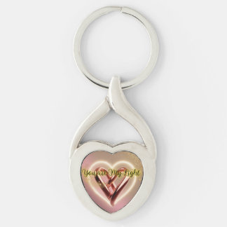 Metallic Key Heart Shape You are My Light Keychain
