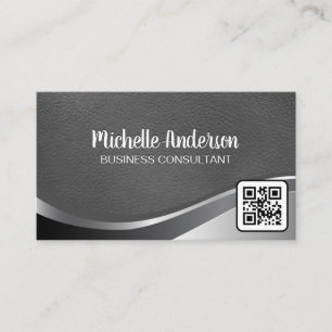 Metallic Leather   Emboss Lettering   Qr code Business Card