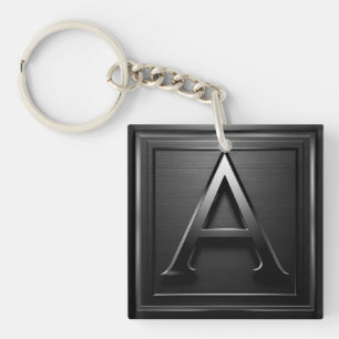 ⚫ Metallic Letter A Monogram Emblem Design ⚫ Keychain