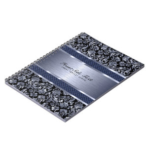 Metallic Light Blue Vintage Floral Damasks Notebook