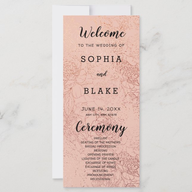 Metallic Light Orange and Floral Wedding Program (Front)