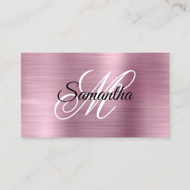 Metallic Light Pink Foil Fancy Monogram Business Card (Front)