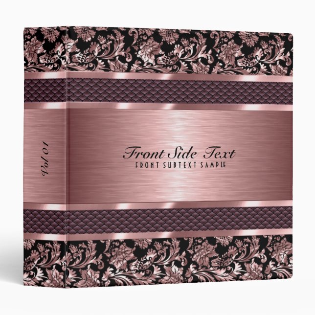 Metallic Light Pink Vintage Floral Damasks Binder (Front/Spine)