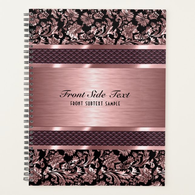 Metallic Light Pink Vintage Floral Damasks  Planner (Front)