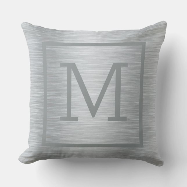 Metallic Light-Silver Grey Brushed Aluminum Look Throw Pillow (Front)