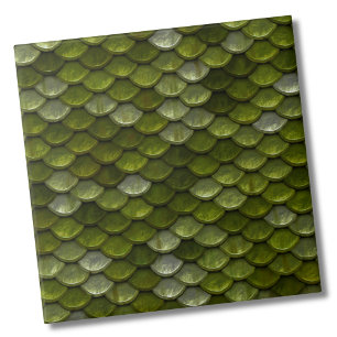 Metallic Lime Olive Green Scales Pattern Tile