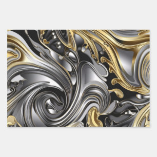 Metallic liquid pattern wrapping paper sheet