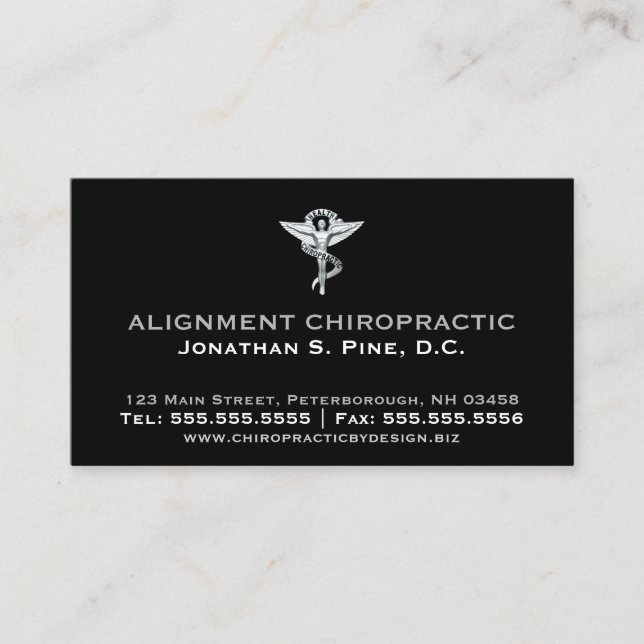 Metallic-Look Chiropractic Emblem Appointment Back Card (Front)