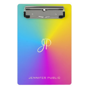 Metallic Look Colourful Template Modern Monogram Mini Clipboard