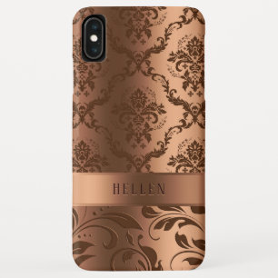 Metallic Look Copper Brown Damasks Girly Design iPhone XS Max Case
