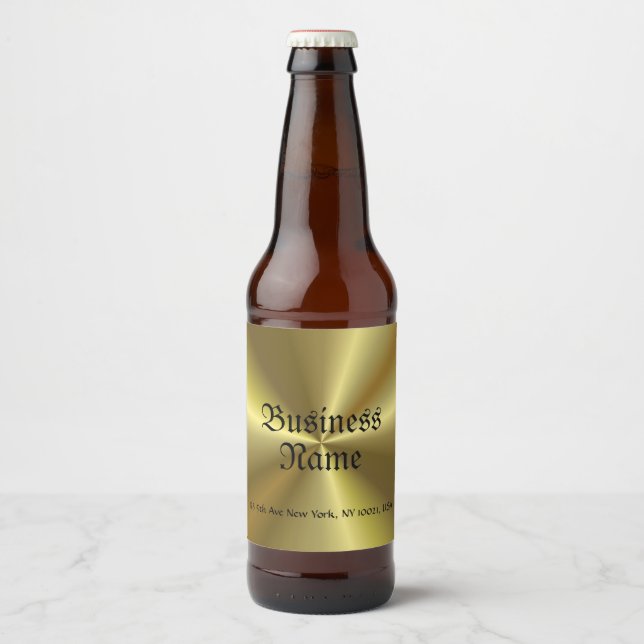 Metallic Look Faux Gold Old Style Handwritten Beer Bottle Label (Front)