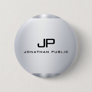 Metallic Look Faux Silver Template Monogrammed 2 Inch Round Button