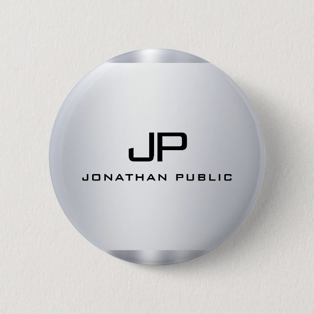 Metallic Look Faux Silver Template Monogrammed 2 Inch Round Button (Front)