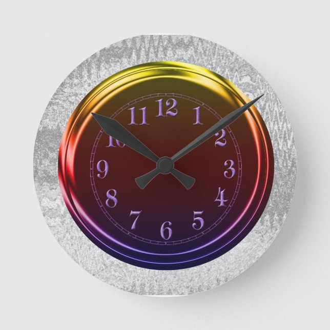 Metallic Look Funky Neon & Silver, Custom Round Clock (Front)