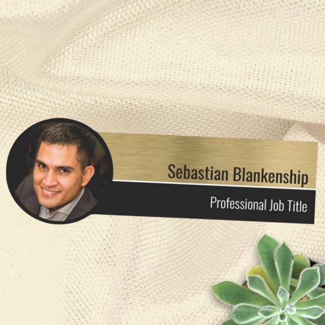 Metallic Look Professional Gold Custom Photo Name Tag (Creator Uploaded)