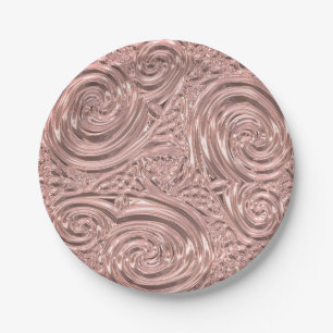 Metallic look rose gold pink abstract art nouveau paper plate