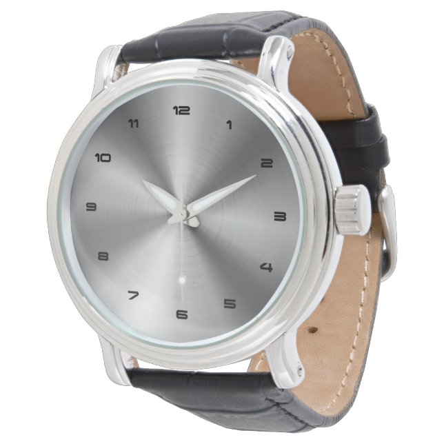 Metallic look silver grey background watch (Angled)