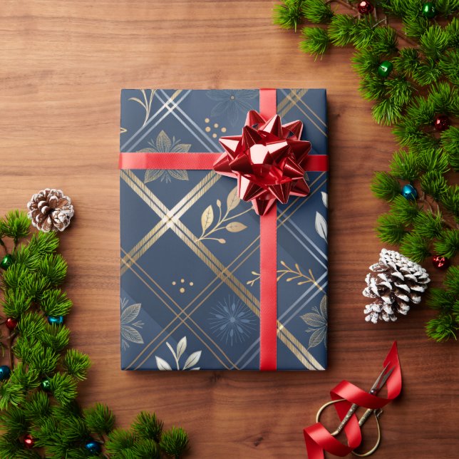 Metallic Luxe Navy Plaid Christmas Wrapping Paper (Holiday Gift)