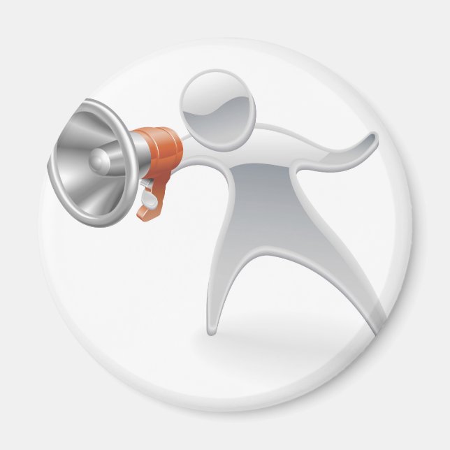 Metallic mascot megaphone concept magnet (Front)
