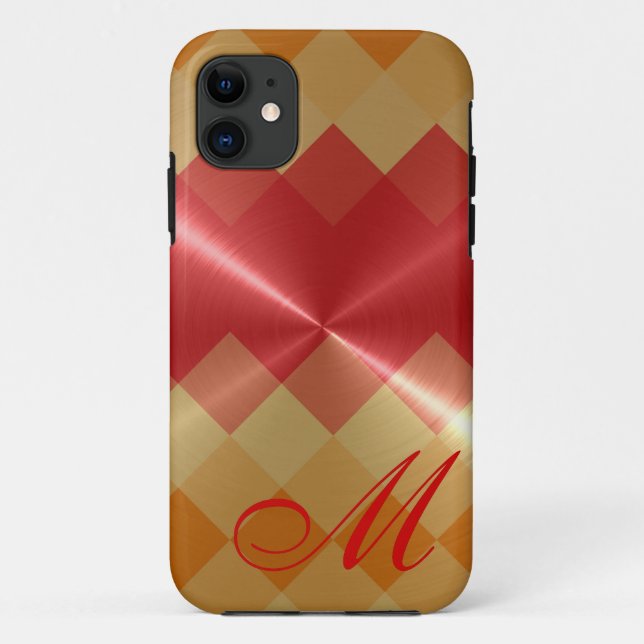 Metallic Metal Diamond Pattern and Monogram 4 Case-Mate iPhone Case (Back)