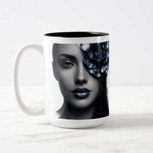 Metallic Midnight Rose Portrait  Dark Floral  Two-Tone Coffee Mug