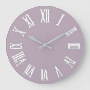  Metallic Minimal Roman Numbers Silver Grey  Large Clock