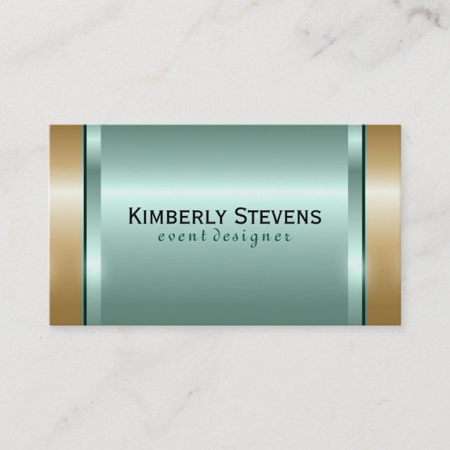 Metallic Mint-Green And Gold Business Card (Front)