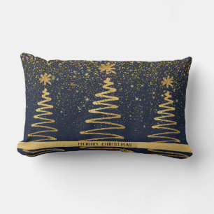 Metallic modern gold glitter sparkle navy blue lumbar pillow