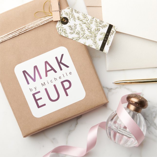 Metallic Modern Typography Makeup Artist Monogram Square Sticker (Gifting)