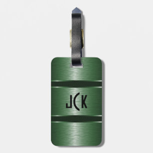 Metallic Monogramed Green Brushed Aluminum Look Luggage Tag
