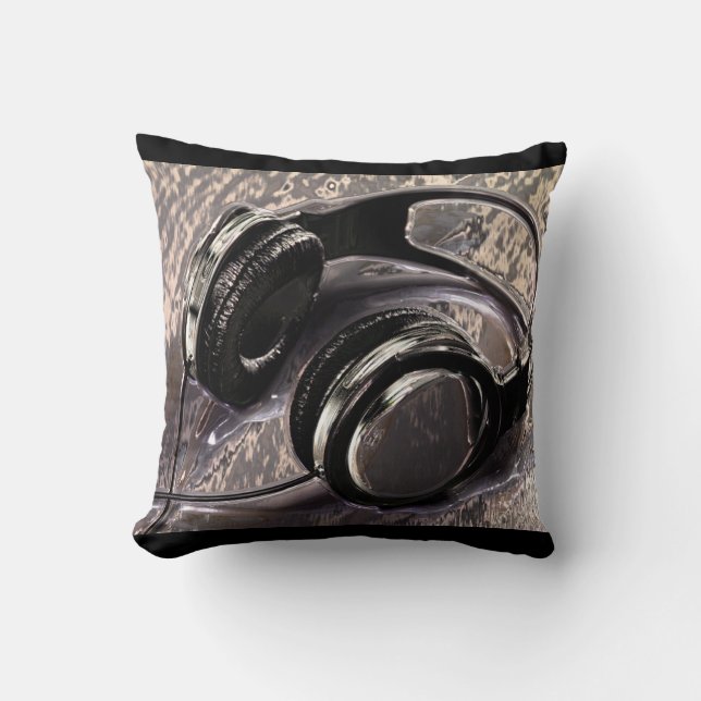 Metallic Music Headphones Throw Pillow (Front)