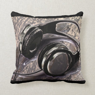 Metallic Music Headphones Throw Pillow