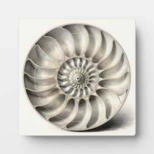 Metallic Nautilus Shell Spiral Geometric Plaque