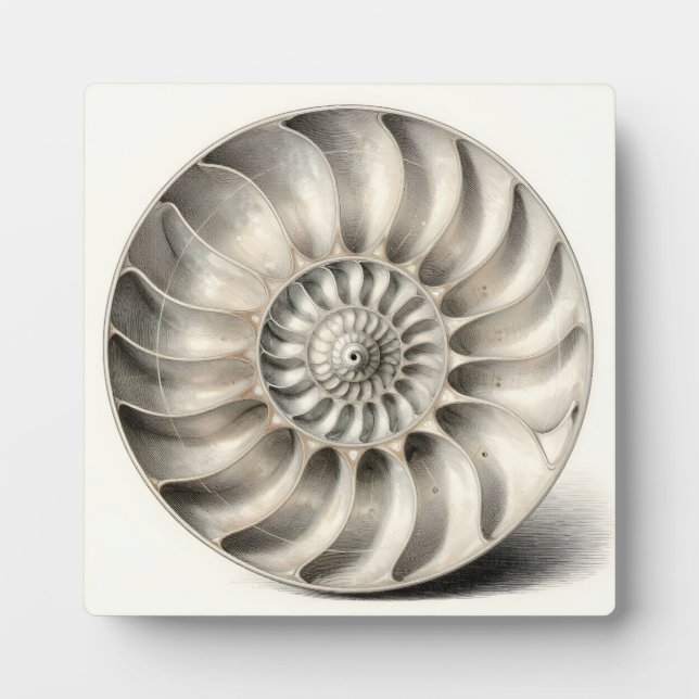 Metallic Nautilus Shell Spiral Geometric  Plaque (Front)